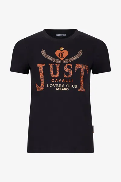 Roberto Cavalli Lovers Club Print T-shirt In Black