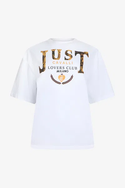 Roberto Cavalli Lovers Club Print T-shirt In White