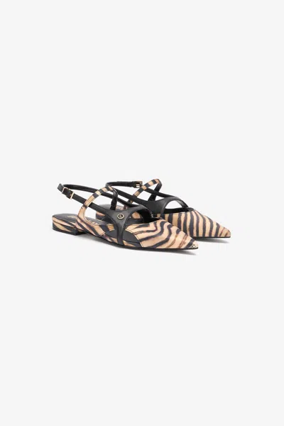Roberto Cavalli Low Slingback Sandals With Tiger Skin Print In Light Brown