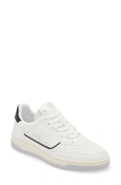 Roberto Cavalli Low Top Perforated Sneaker In White/ Black