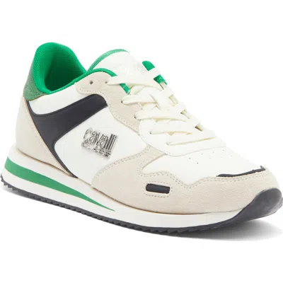 Roberto Cavalli Low Top Runner Sneaker In Farro/off White/green