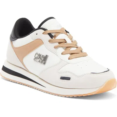 Roberto Cavalli Low Top Runner Sneaker In White/natural/black