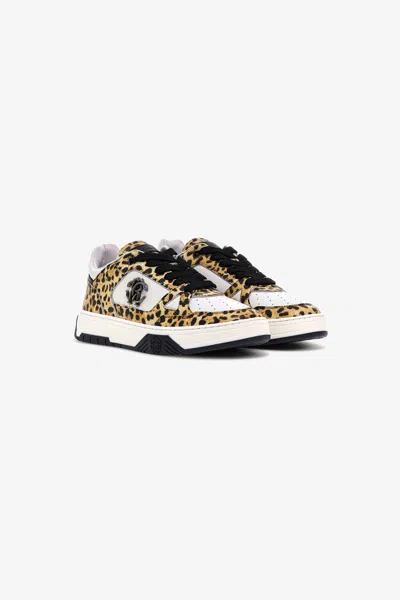 Roberto Cavalli Low-top Sneakers With Jaguar Print In Light Brown