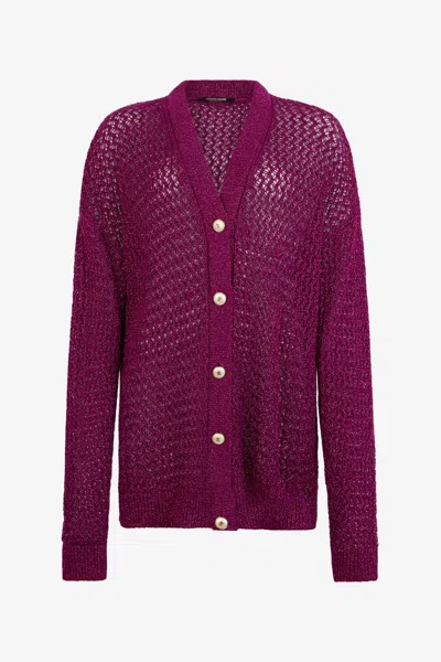 Roberto Cavalli Lurex Knit Cardigan In Purple