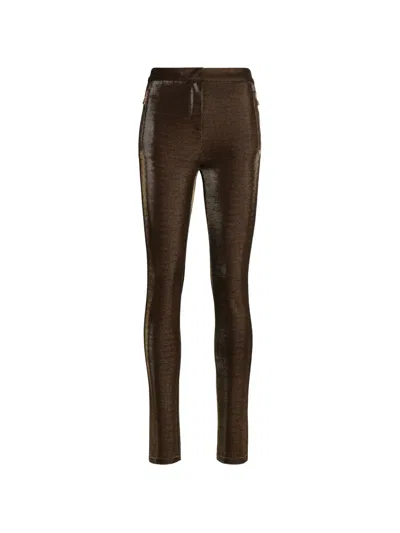 Roberto Cavalli Lurex Skinny Trousers In Brown