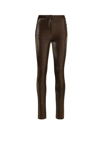 Roberto Cavalli Lurex Skinny Trousers In Gold/black
