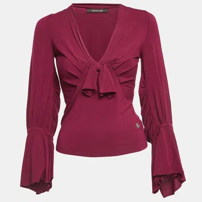 Pre-owned Roberto Cavalli Magenta Pink Knit Bow Detailed Long Sleeve Top S
