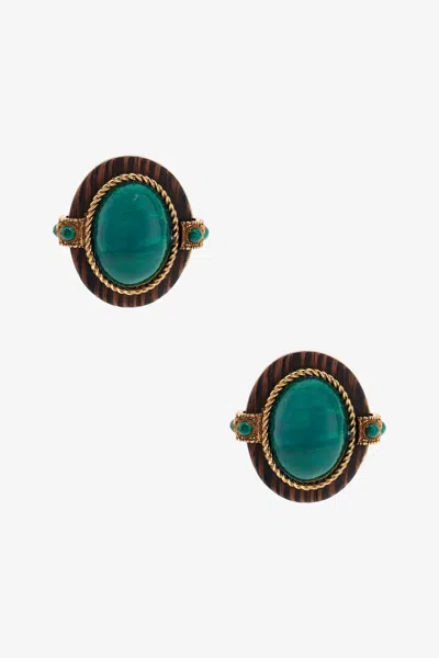Roberto Cavalli Malachite-effect Stud Earrings In Green