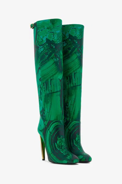 Roberto Cavalli Malachite Print Boots In Green