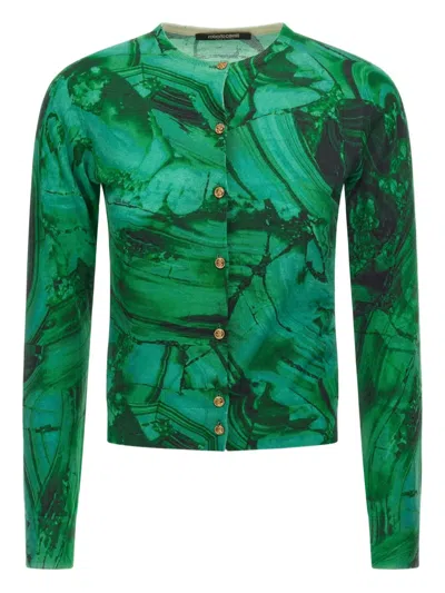 Roberto Cavalli Malachite-print Button Cardigan In Green