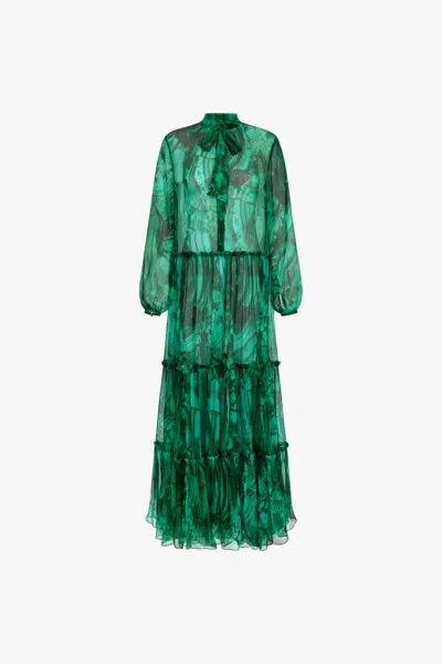 Roberto Cavalli Malachite Print Maxi Dress In Green