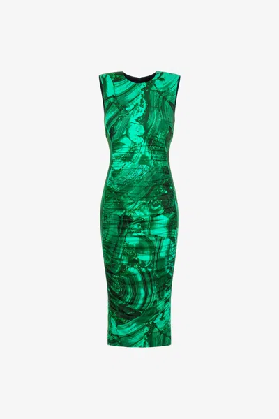 Roberto Cavalli Malachite Print Midi Dress In Green