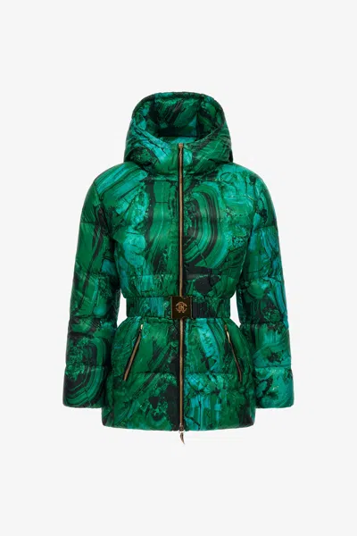 Roberto Cavalli Malachite Print Puffer Jacket In Green