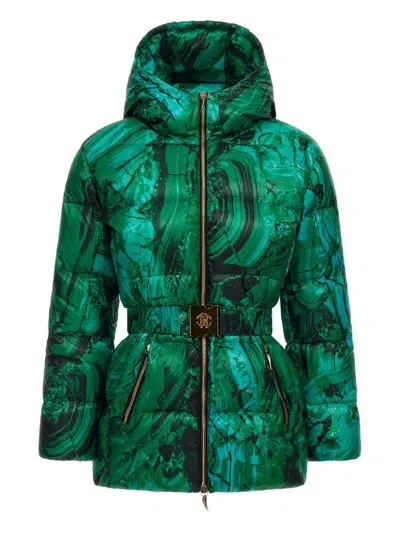 Roberto Cavalli Malachite-print Puffer Jacket In Green