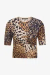 Roberto Cavalli Malachite Print Short Sleeve Knit In Light Brown