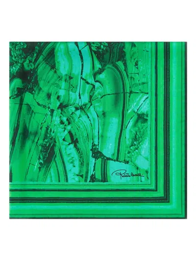 Roberto Cavalli Malachite-print Silk Scarf In Green