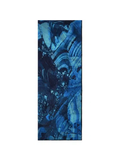 Roberto Cavalli Malachite-print Silk Scarf In Blue