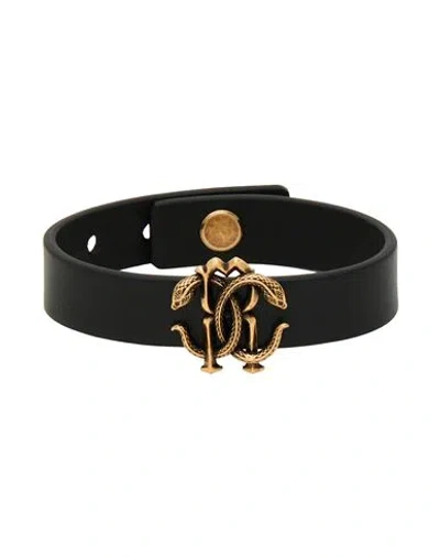 Roberto Cavalli Man Bracelet Black Size M Leather, Metal