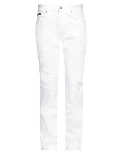 Roberto Cavalli Man Denim Pants White Size 38 Cotton