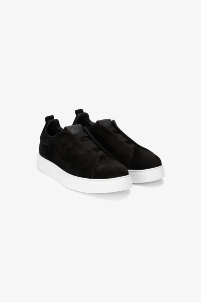 Roberto Cavalli Man Leather Trainer In Black