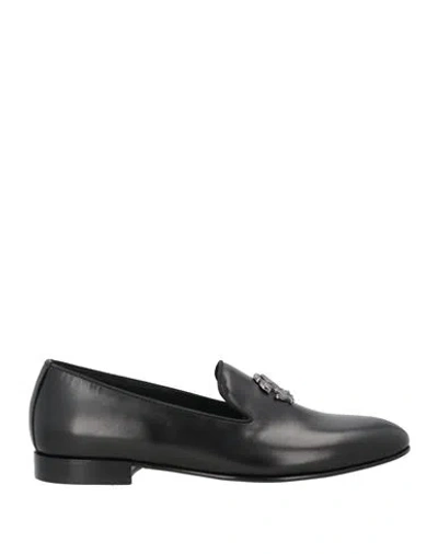 Roberto Cavalli Man Loafers Black Size 9 Leather