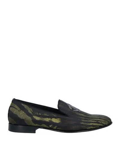 Roberto Cavalli Man Loafers Green Size 9 Textile Fibers