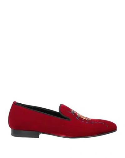 Roberto Cavalli Man Loafers Red Size 6 Textile Fibers