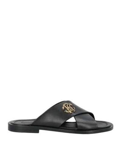Roberto Cavalli Man Sandals Black Size 9 Leather