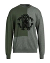 Roberto Cavalli Man Sweater Military Green Size L Cotton, Wool, Polyester In Green