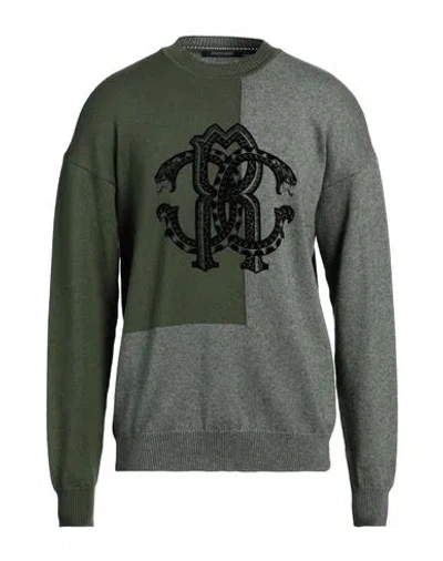 Roberto Cavalli Man Sweater Military Green Size L Cotton, Wool, Polyester