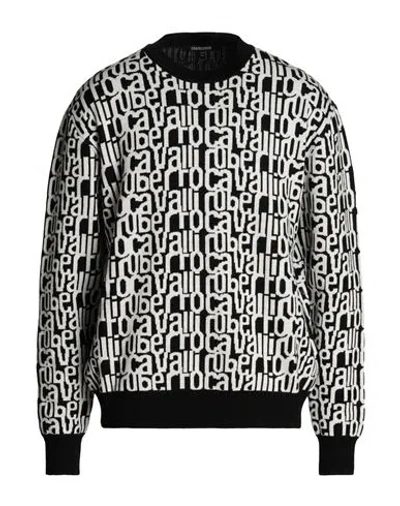 Roberto Cavalli Man Sweater Off White Size L Wool In Black