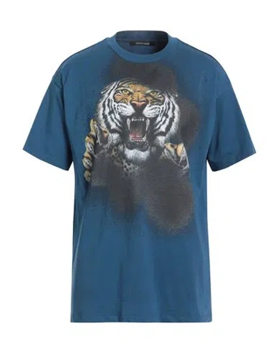 Roberto Cavalli Man T-shirt Blue Size L Cotton