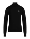 Roberto Cavalli Man Turtleneck Military Green Size M Wool In Black