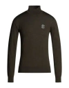Roberto Cavalli Man Turtleneck Military Green Size M Wool In Green