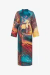 Roberto Cavalli Itaca Print Coat With Belt In Blue/orange