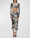Roberto Cavalli Marble Long-sleeve 2-piece Midi Dress In Bianconero