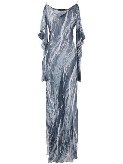 Roberto Cavalli Marble-pattern Dress In Blue