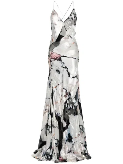 Roberto Cavalli Marble-pattern Maxi Dress In White