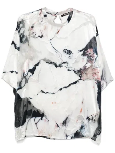 Roberto Cavalli Marble-print Blouse In White