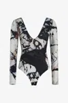 Roberto Cavalli Marble Print Body In Black/white