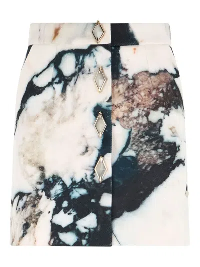 ROBERTO CAVALLI MARBLE-PRINT BUTTON MINI SKIRT