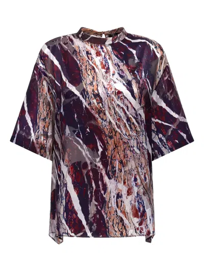 Roberto Cavalli Marble-print Crew-neck Blouse In Purple