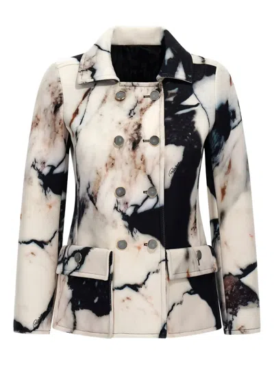 ROBERTO CAVALLI MARBLE-PRINT DOUBLE-BREASTED JACKET