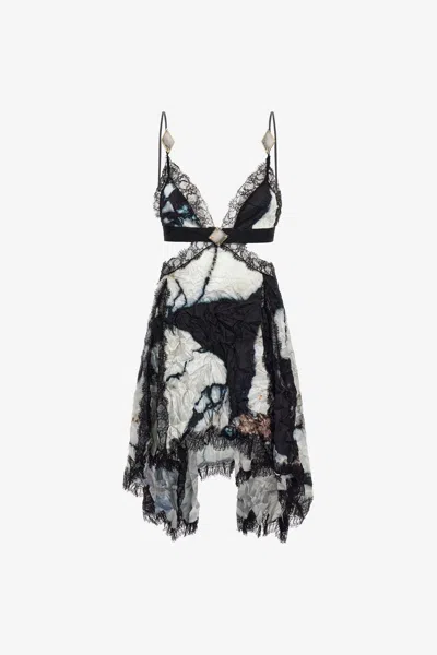 Roberto Cavalli Marble Print Dress In Black/white