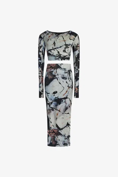 Roberto Cavalli Marble Print Dress In Black/white
