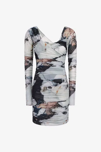 Roberto Cavalli Marble Print Dress In Black/white