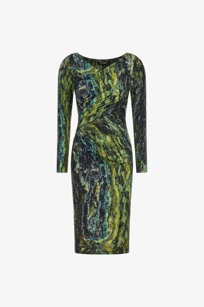 Roberto Cavalli Square-neck Marble-print Midi Dress In Green
