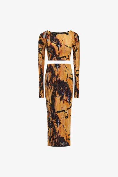 Roberto Cavalli Marble Print Dress In Yellow