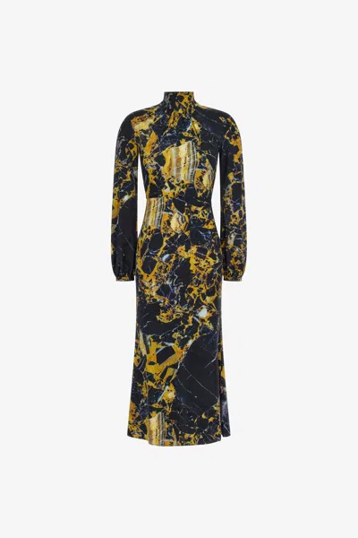 Roberto Cavalli Marble Print Dress In Yellow