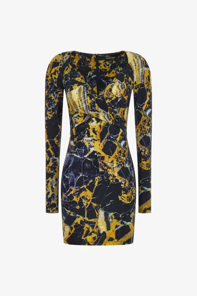 Roberto Cavalli Marble Print Dress In Yellow